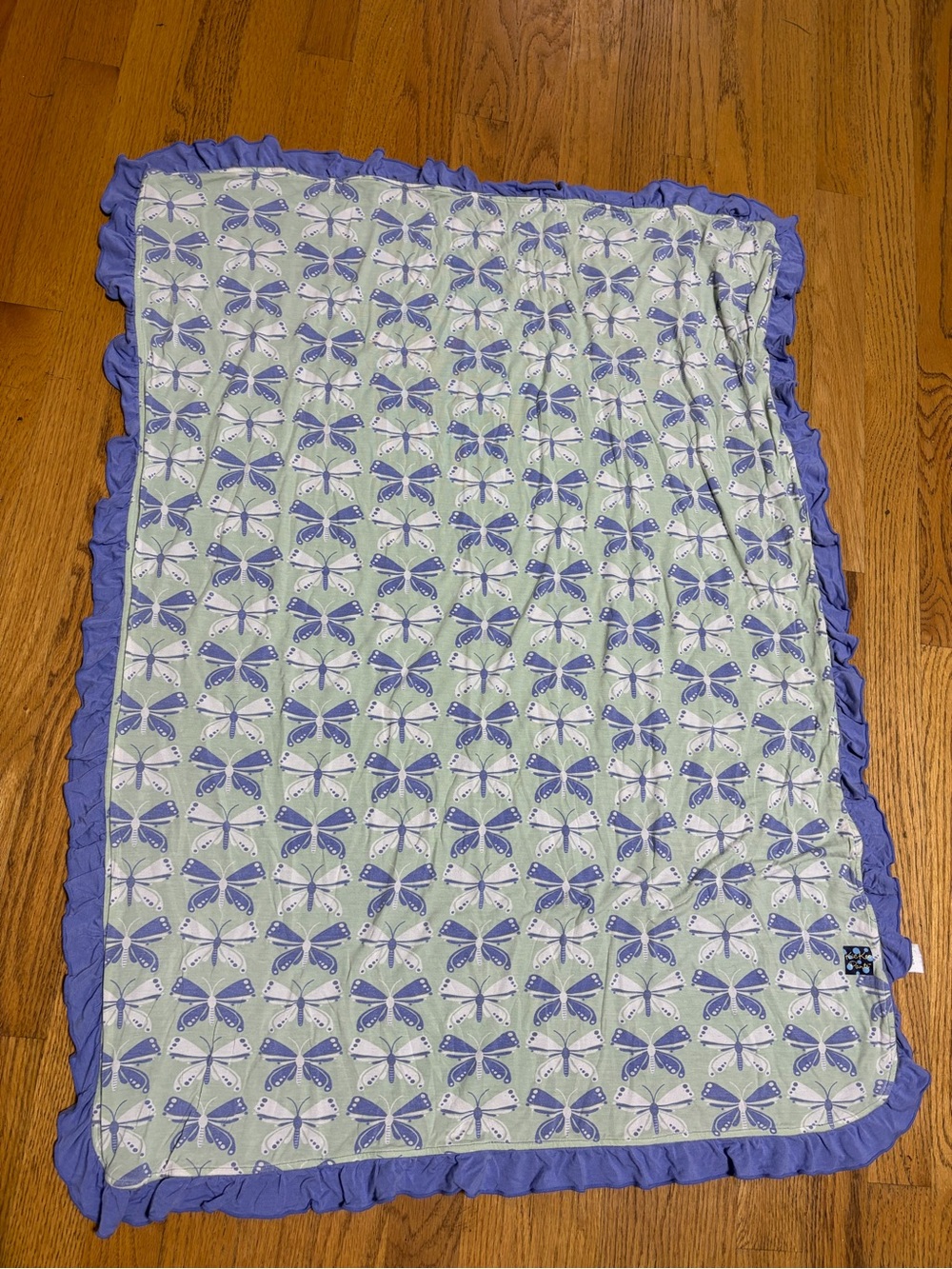 Blue Butterfly Print Blanket with Ruffle Edge